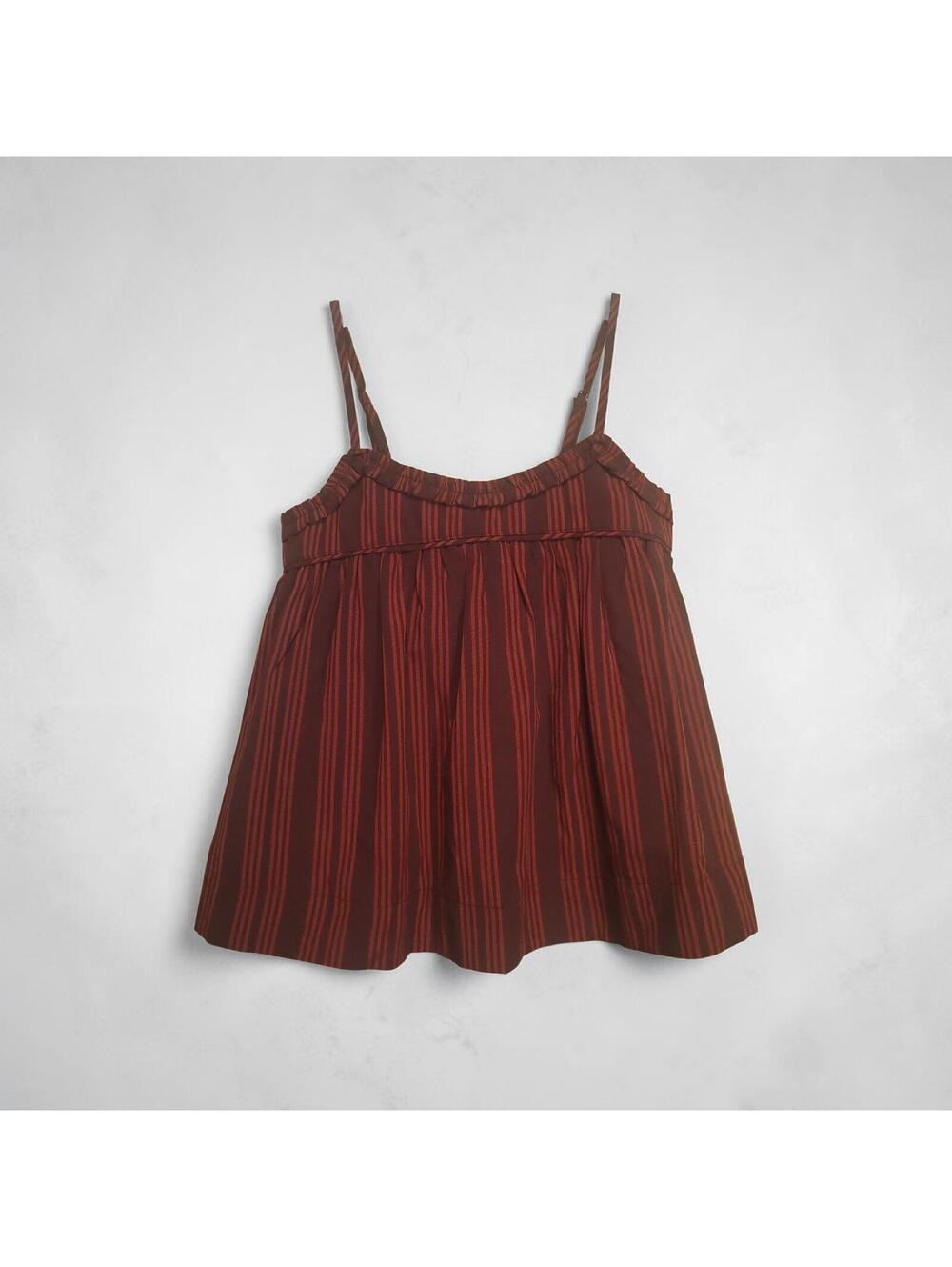 Women’s Burgundy Striped Smocked Sleeveless Tank Top with Adjustable Straps XXS